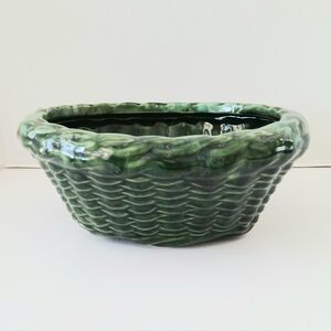 Vtg Beauceware Ceramic Green Basket Planter/ Pot holder